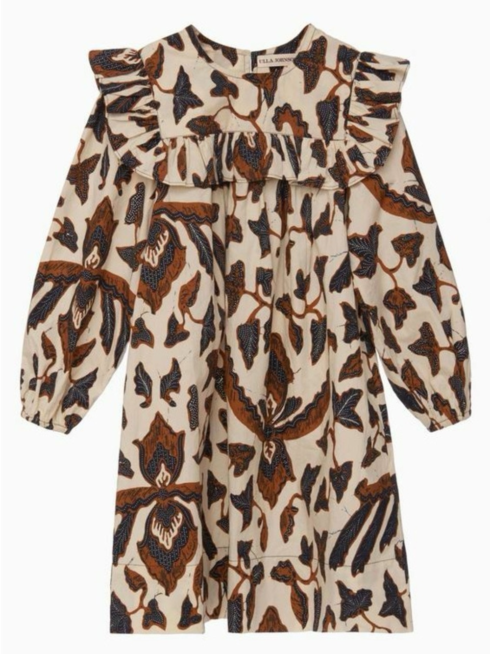 Ulla Johnson Cream Dress with Brown & Navy Floral Print
